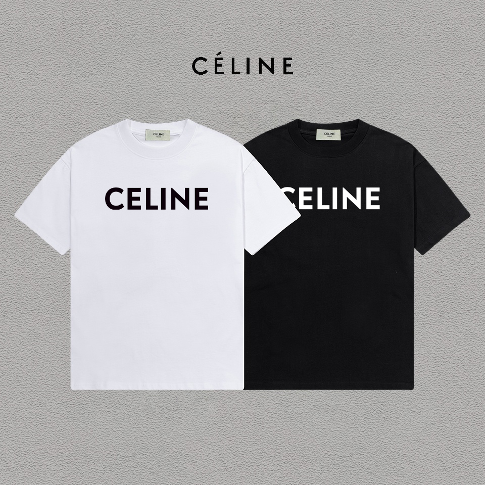 P70 Celine/赛琳 印花Logo百搭潮流纯棉短袖T恤男女同款 吊牌 领标 水洗唛 三标齐全 定织定染280克精梳棉面料 尺码：S-XXL 颜色：黑色，白色