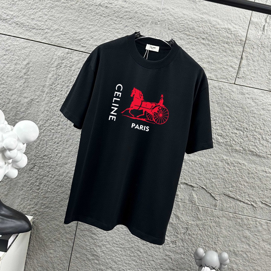 P75 Celi* 塞琳 塞林 2026春夏款 简约字母烫画工艺个性logo 定制双纱平纹纯棉面料 短袖T恤 男女同款 颜色：黑色 白色 尺码： S （90-130斤） M （120-150斤） L （140-165斤） XL （160-180斤） XXL （180-210斤）