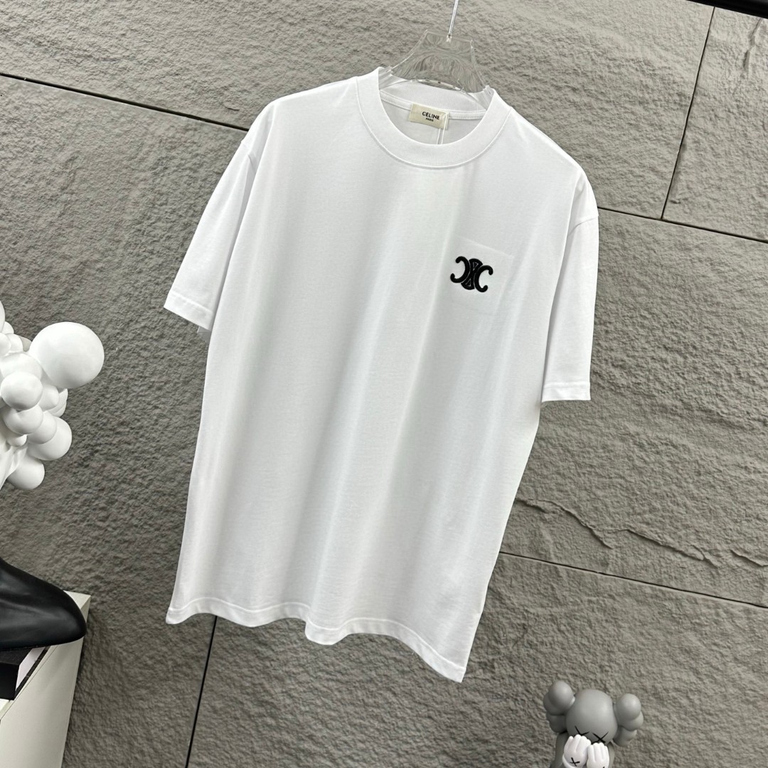 P75 Celi* 塞琳 塞林 2026春夏款 简约字母立体刺绣工艺个性logo 定制双纱平纹纯棉面料 短袖T恤 男女同款 颜色：黑色 白色 花灰色 尺码： S （90-130斤） M （120-150斤） L （140-165斤） XL （160-180斤） XXL （180-210斤）