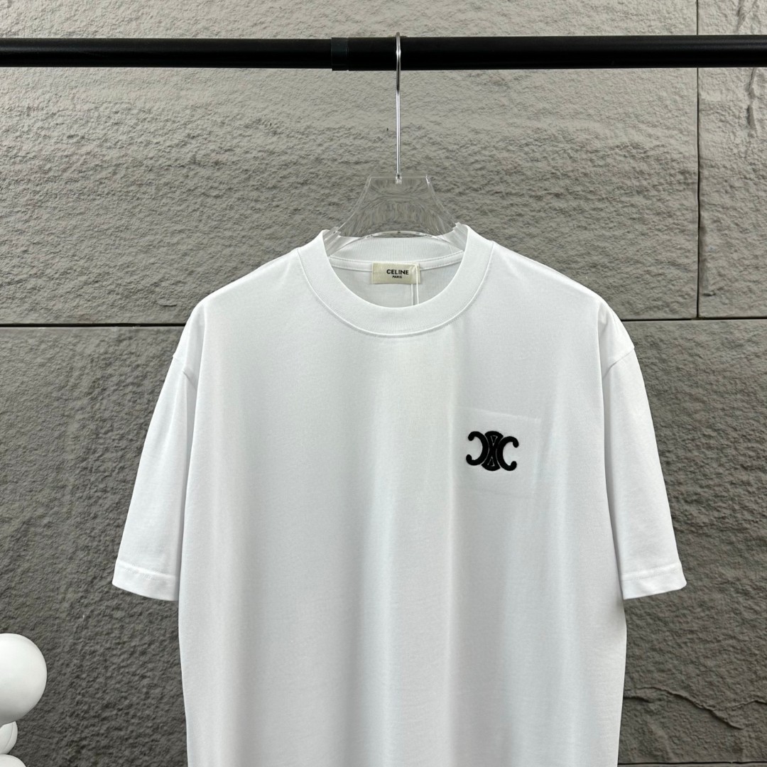 P75 Celi* 塞琳 塞林 2026春夏款 简约字母立体刺绣工艺个性logo 定制双纱平纹纯棉面料 短袖T恤 男女同款 颜色：黑色 白色 花灰色 尺码： S （90-130斤） M （120-150斤） L （140-165斤） XL （160-180斤） XXL （180-210斤）