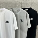 P75 Celi* 塞琳 塞林 2026春夏款 简约字母立体刺绣工艺个性logo 定制双纱平纹纯棉面料 短袖T恤 男女同款 颜色：黑色 白色 花灰色 尺码： S （90-130斤） M （120-150斤） L （140-165斤） XL （160-180斤） XXL （180-210斤）