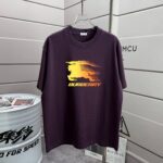 P70 Burberr* 巴宝* 2026春夏新款 经典字母 印花工艺 休闲宽松 圆领短袖T恤 男女同款 颜色：黑色 白色 紫色 绿色 尺码: S M L XL XXL 尺码： S （90-130斤） M （120-150斤） L （140-165斤） XL （160-180斤） XXL （180-210斤）