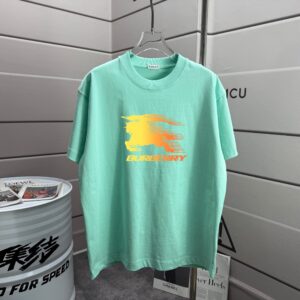 P70 Burberr* 巴宝* 2026春夏新款 经典字母 印花工艺 休闲宽松 圆领短袖T恤 男女同款 颜色：黑色 白色 紫色 绿色 尺码: S M L XL XXL 尺码： S （90-130斤） M （120-150斤） L （140-165斤） XL （160-180斤） XXL （180-210斤）