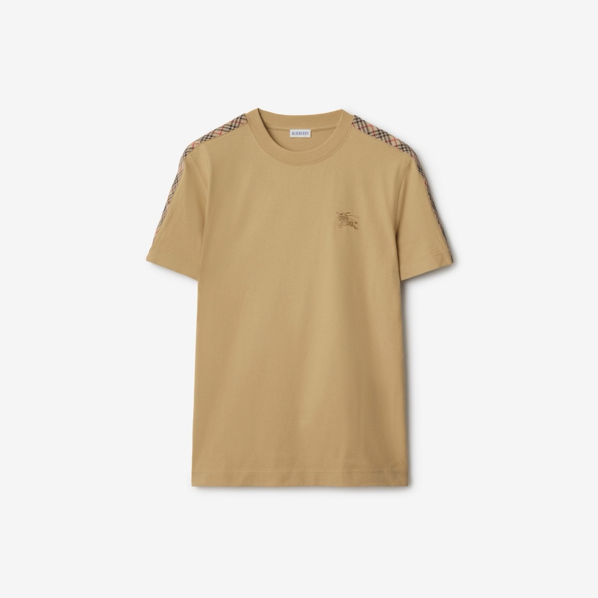 P70 Burberry巴宝莉 《官网同款经典格纹肩带》 绣花 logo 设计双肩格纹带双纱纯棉短袖 2026ss 早春官方同步 高版本 高品质 时尚个性 百搭潮流 纯原品质 原版面料 吊牌 领标 水洗麦 三标齐全 颜色：黑色 白色 卡其色 码数：S一2XL