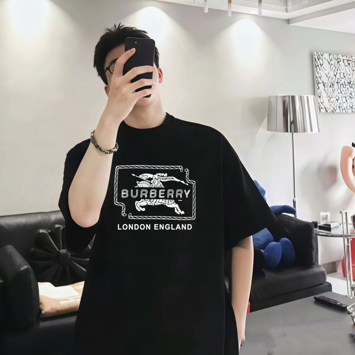 P70 Burberry/巴宝莉 印花Logo百搭潮流短袖T恤男女同款 吊牌 领标 水洗唛 三标齐全 定织定染280克精梳棉面料 尺码：S-XXL