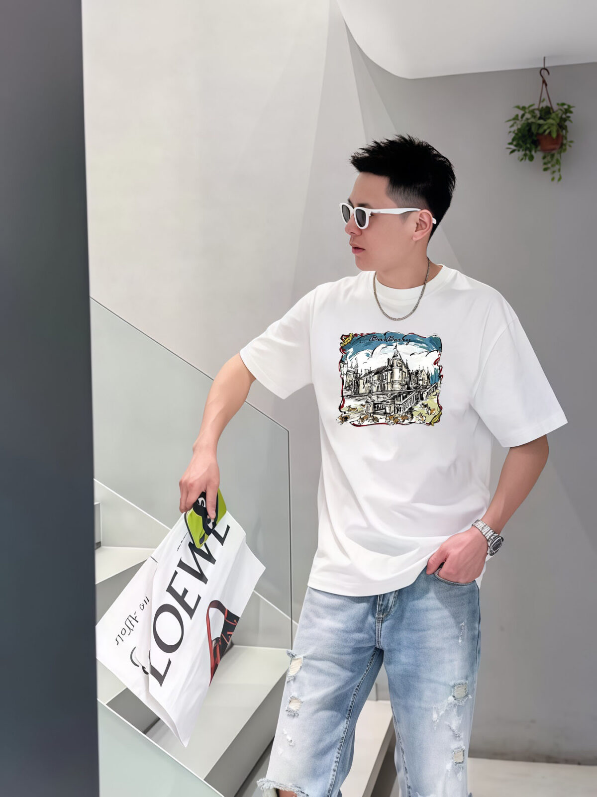 P70 Burberry/巴宝莉 印花Logo百搭潮流短袖T恤男女同款 吊牌 领标 水洗唛 三标齐全 定织定染280克精梳棉面料 尺码：S-XXL