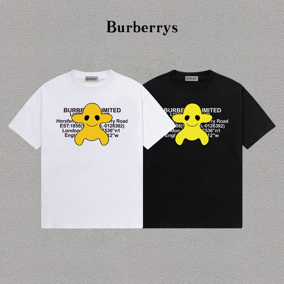 P70 Burberry/巴宝莉 印花Logo百搭潮流短袖T恤男女同款 吊牌 领标 水洗唛 三标齐全 定织定染280克精梳棉面料 尺码：S-XXL