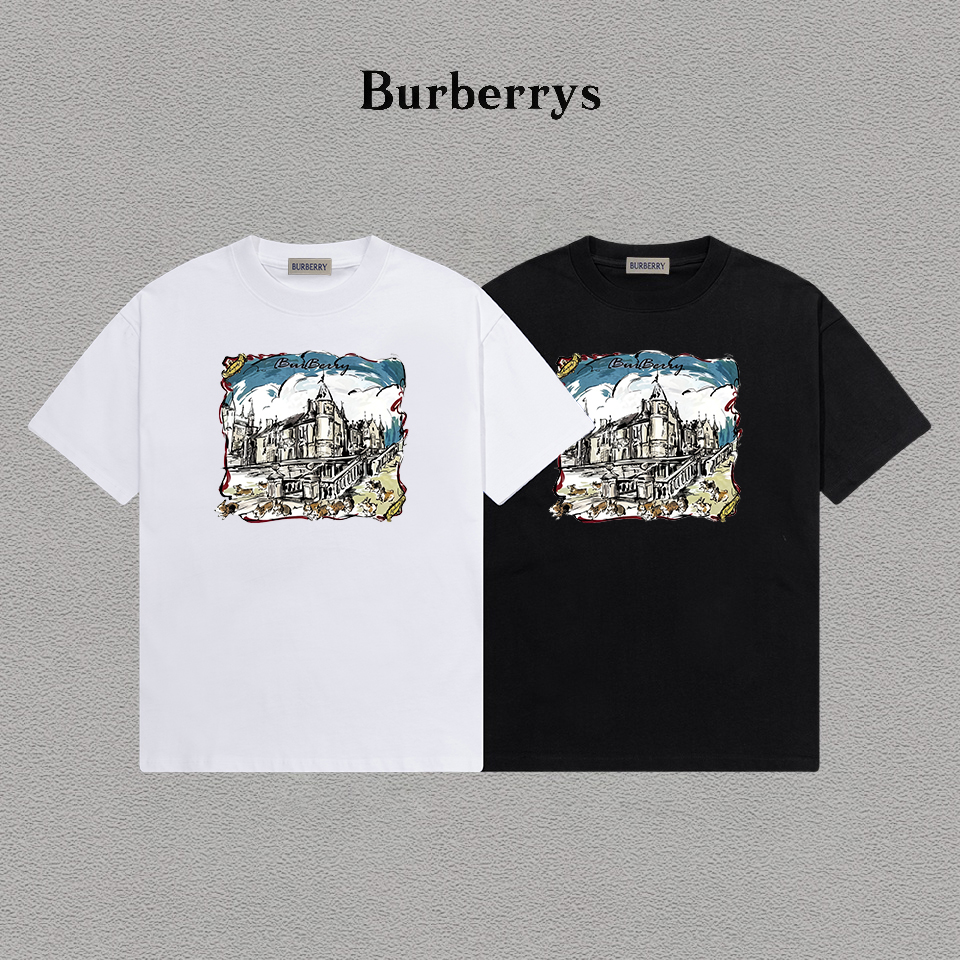 P70 Burberry/巴宝莉 印花Logo百搭潮流短袖T恤男女同款 吊牌 领标 水洗唛 三标齐全 定织定染280克精梳棉面料 尺码：S-XXL