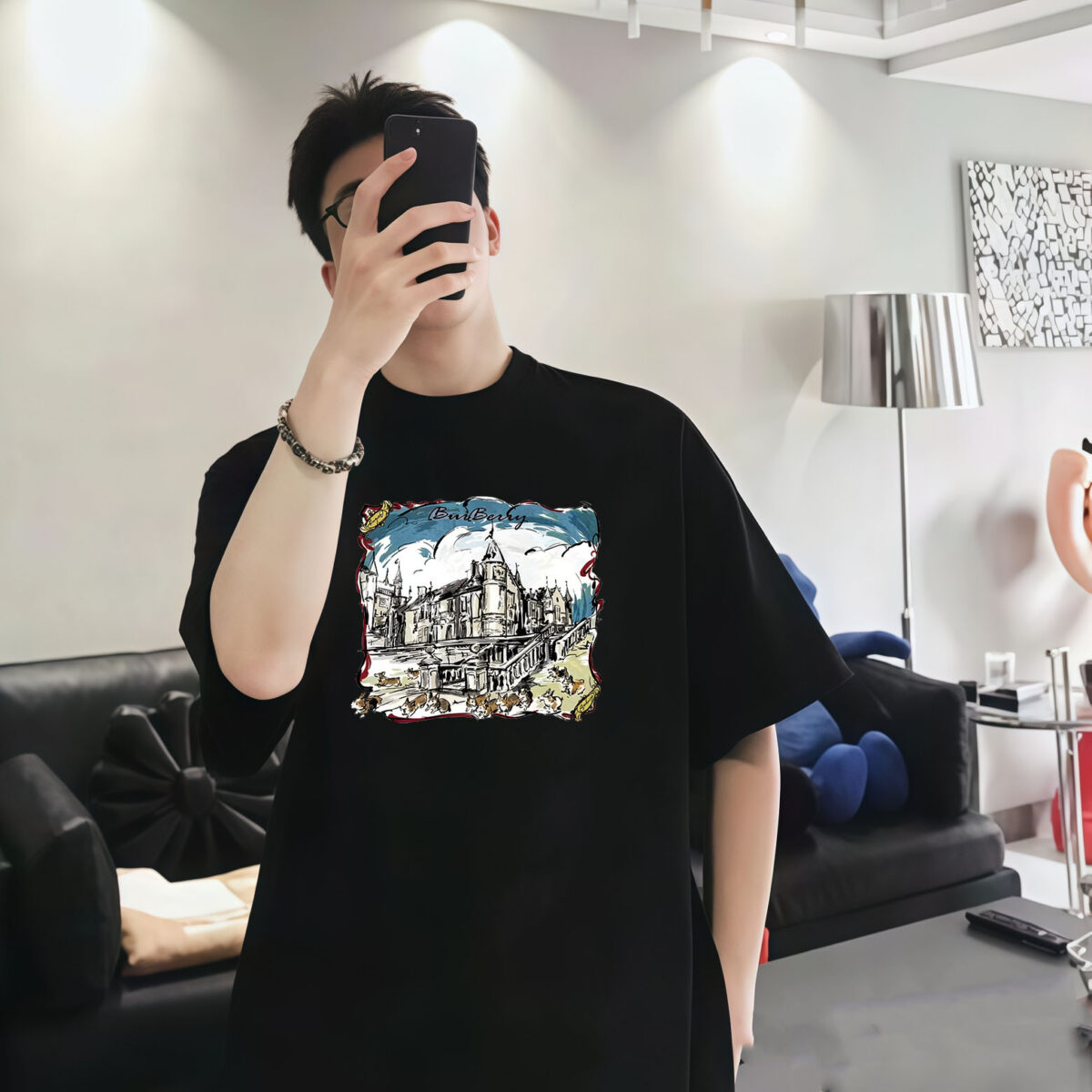 P70 Burberry/巴宝莉 印花Logo百搭潮流短袖T恤男女同款 吊牌 领标 水洗唛 三标齐全 定织定染280克精梳棉面料 尺码：S-XXL