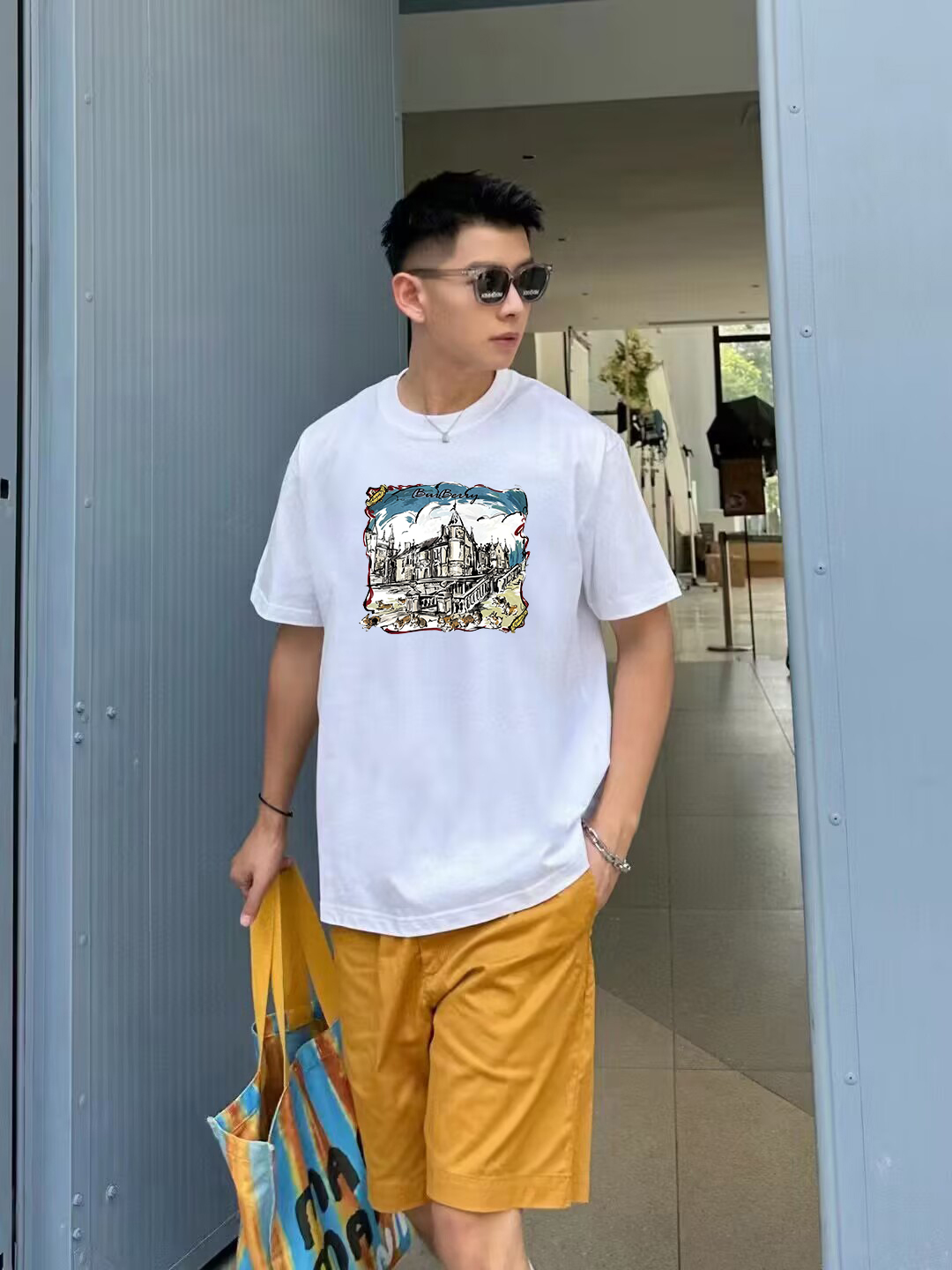 P70 Burberry/巴宝莉 印花Logo百搭潮流短袖T恤男女同款 吊牌 领标 水洗唛 三标齐全 定织定染280克精梳棉面料 尺码：S-XXL