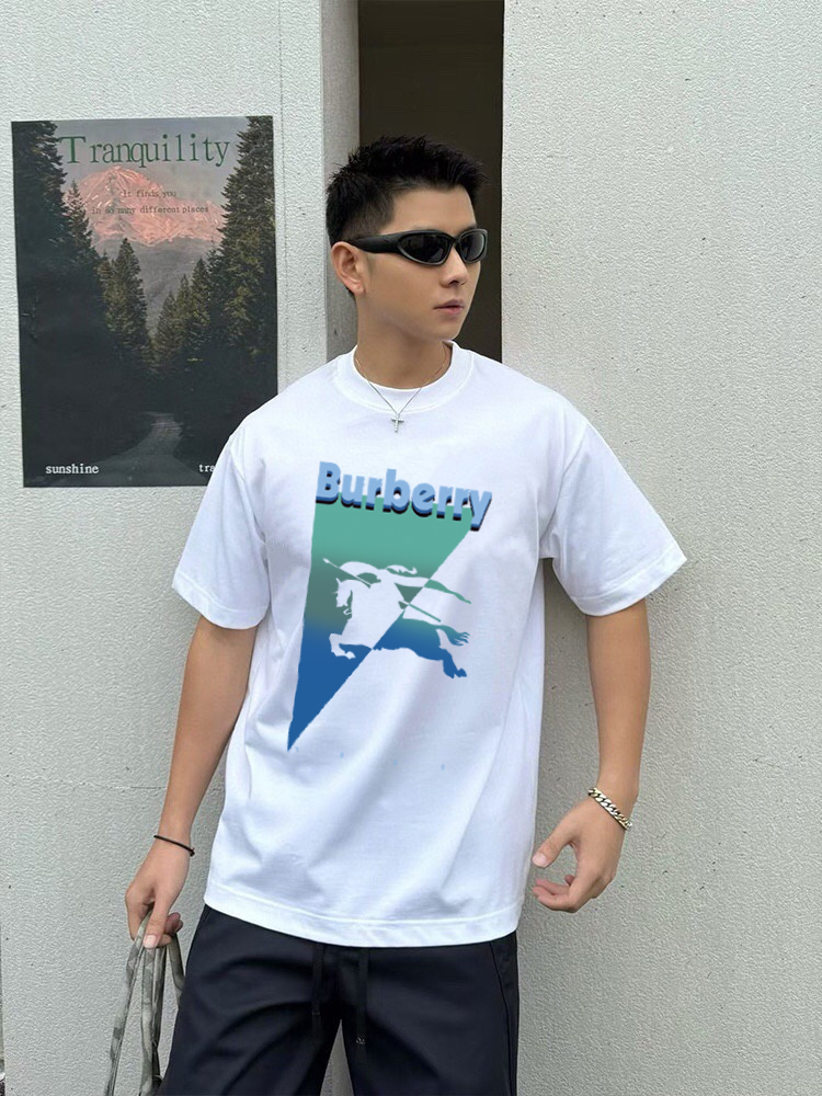 P70 Burberry/巴宝莉 印花Logo百搭潮流短袖T恤男女同款 吊牌 领标 水洗唛 三标齐全 定织定染280克精梳棉面料 尺码：S-XXL