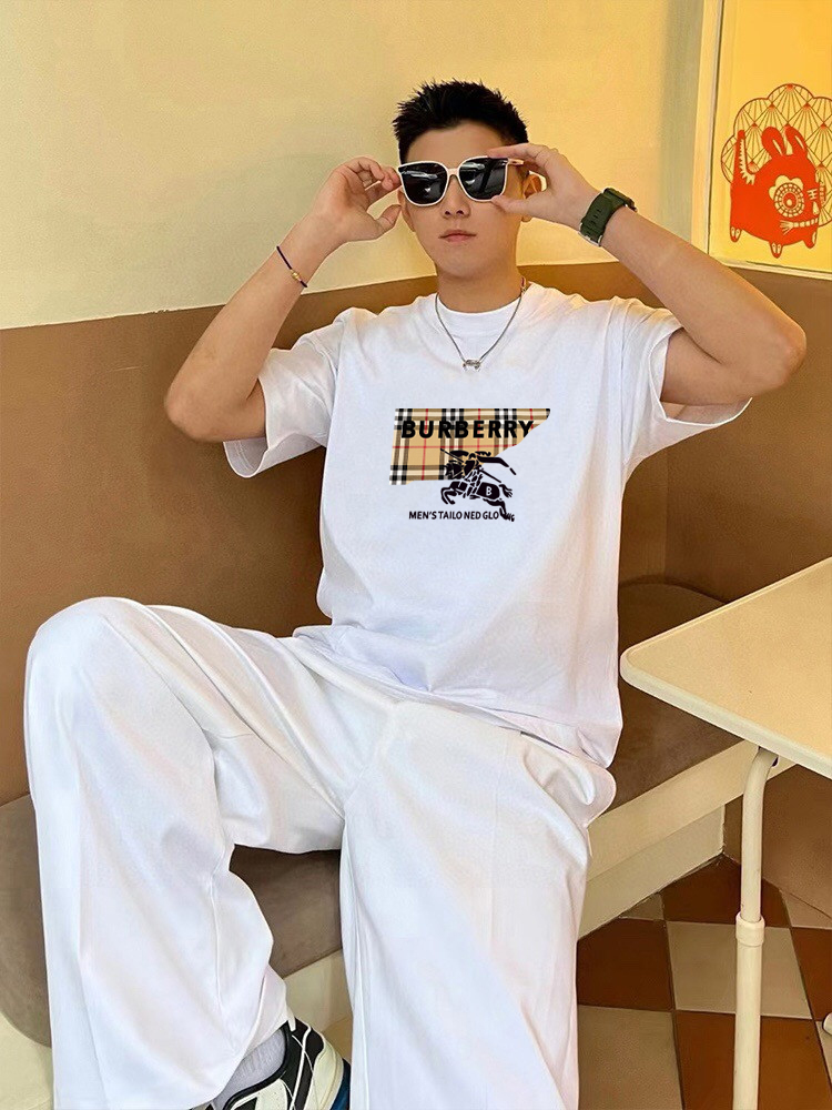 P70 Burberry/巴宝莉 印花Logo百搭潮流短袖T恤男女同款 吊牌 领标 水洗唛 三标齐全 定织定染280克精梳棉面料 尺码：S-XXL