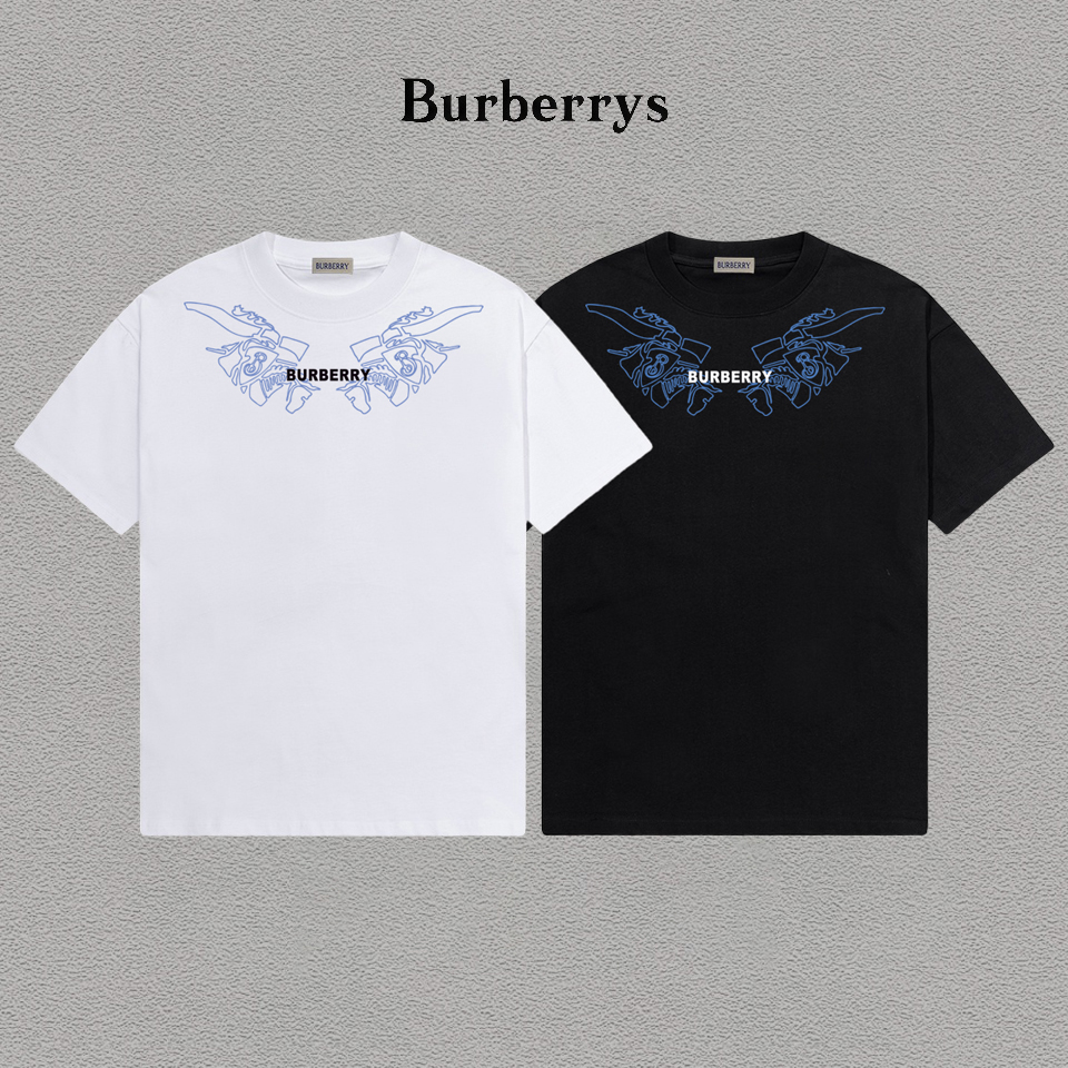 P70 Burberry/巴宝莉 印花Logo百搭潮流短袖T恤男女同款 吊牌 领标 水洗唛 三标齐全 定织定染280克精梳棉面料 尺码：S-XXL