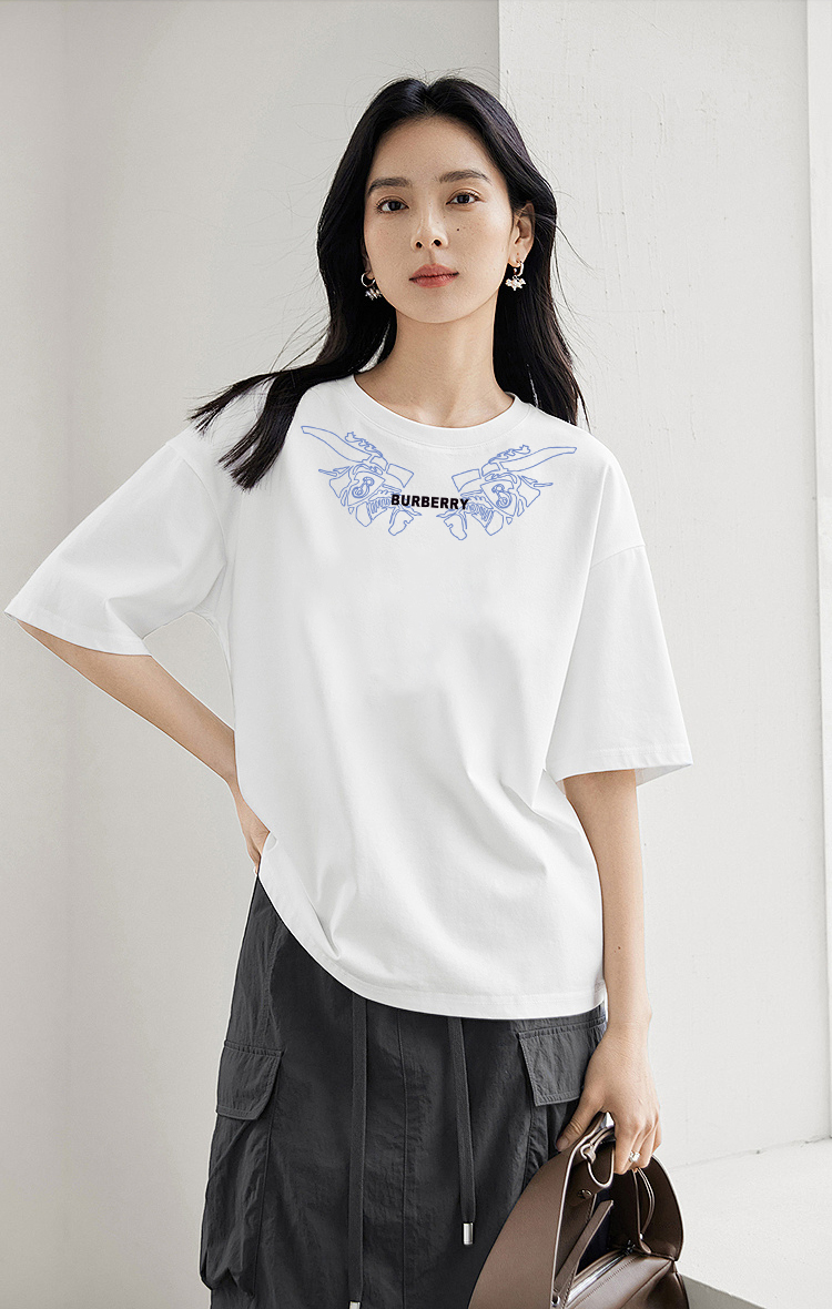 P70 Burberry/巴宝莉 印花Logo百搭潮流短袖T恤男女同款 吊牌 领标 水洗唛 三标齐全 定织定染280克精梳棉面料 尺码：S-XXL