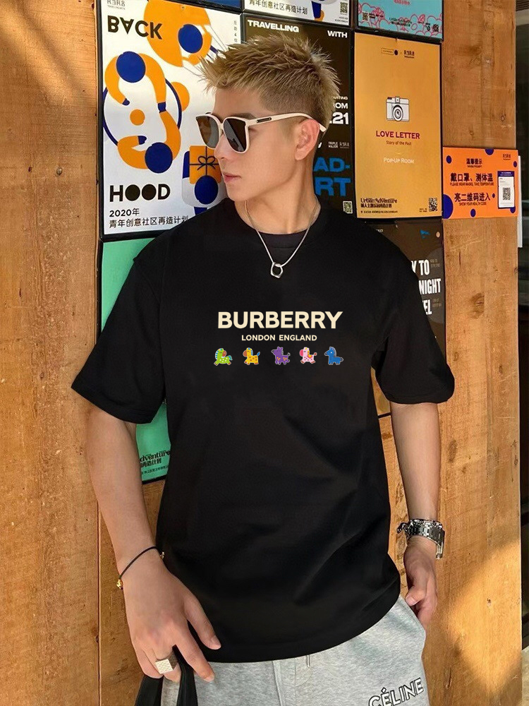 P70 Burberry/巴宝莉 印花Logo百搭潮流短袖T恤男女同款 吊牌 领标 水洗唛 三标齐全 定织定染280克精梳棉面料 尺码：S-XXL