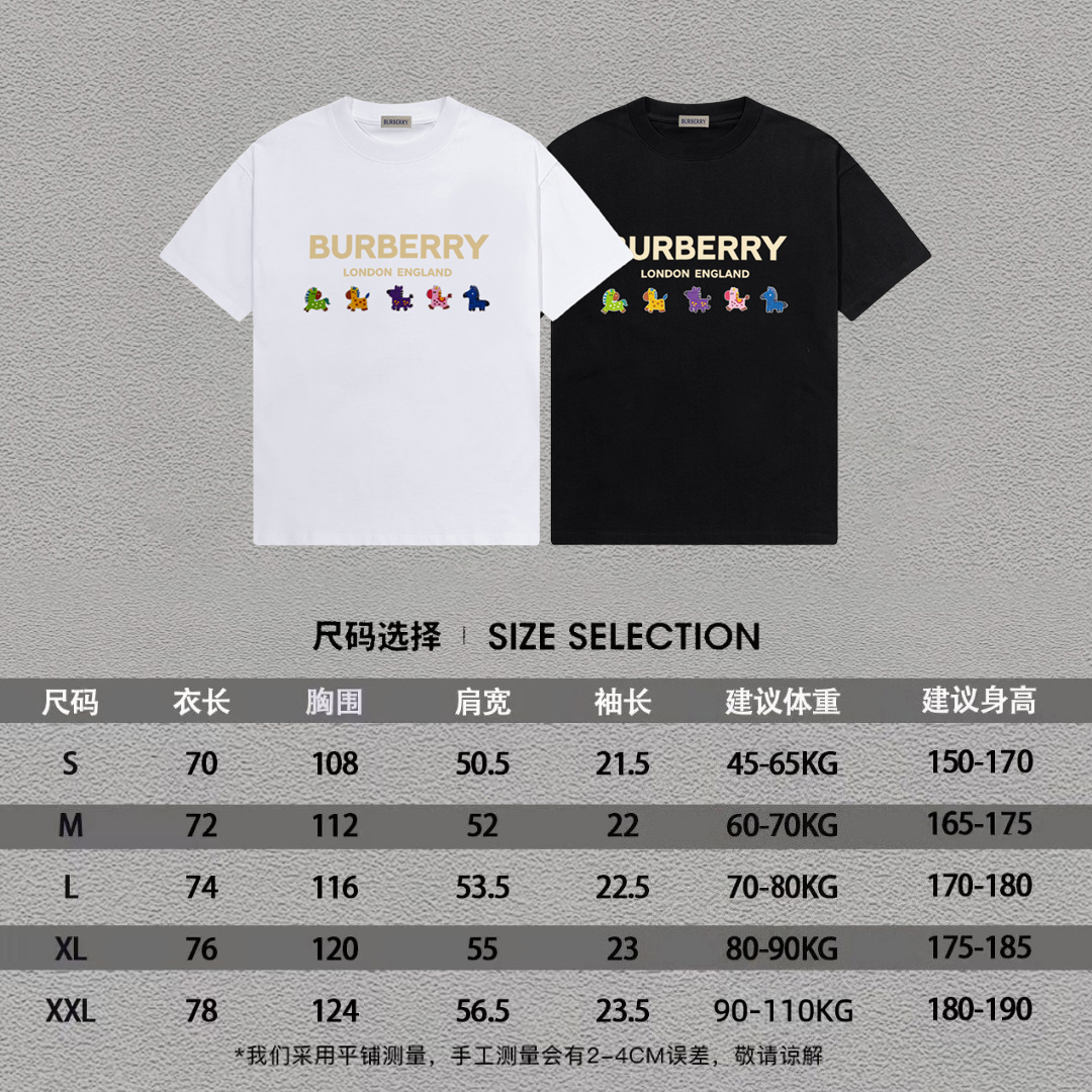 P70 Burberry/巴宝莉 印花Logo百搭潮流短袖T恤男女同款 吊牌 领标 水洗唛 三标齐全 定织定染280克精梳棉面料 尺码：S-XXL