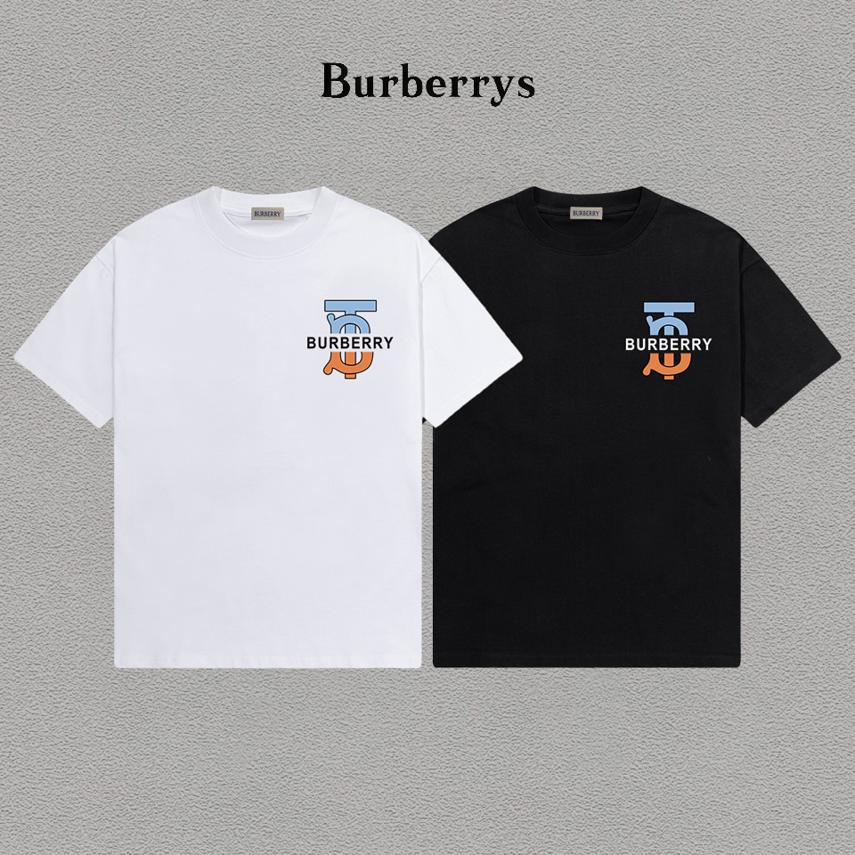 P70 Burberry/巴宝莉 印花Logo百搭潮流短袖T恤男女同款 吊牌 领标 水洗唛 三标齐全 定织定染280克精梳棉面料 尺码：S-XXL