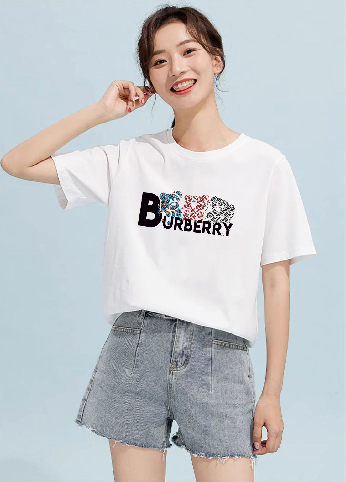 P70 Burberry/巴宝莉 印花Logo百搭潮流短袖T恤男女同款 吊牌 领标 水洗唛 三标齐全 定织定染280克精梳棉面料 尺码：S-XXL