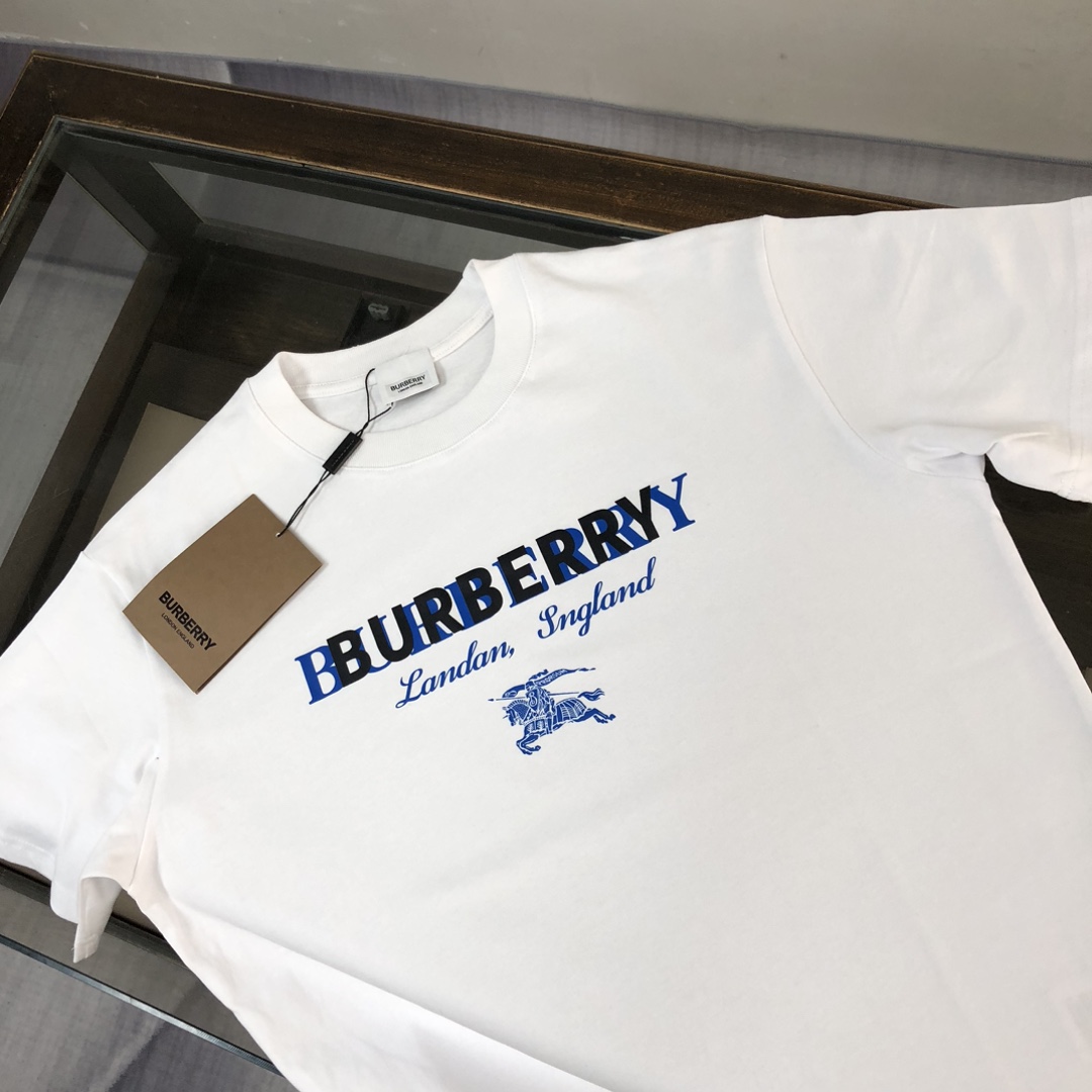 P75 BUR*BERRY 巴宝莉 26SS最新款情侣款短袖T恤～重影字母logo印花设计～面料上身舒适透气，不僵硬，修身的剪裁，采用高定定制纯棉面料！上身舒适有型，内搭单穿都完全没问题，时尚潮人必备！！！ 颜色：黑色 白色 码数M-XXXL