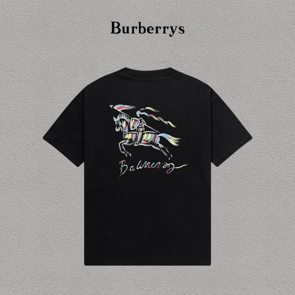 P70 Burberry/巴宝莉 印花Logo百搭潮流短袖T恤男女同款 吊牌 领标 水洗唛 三标齐全 定织定染280克精梳棉面料 尺码：S-XXL