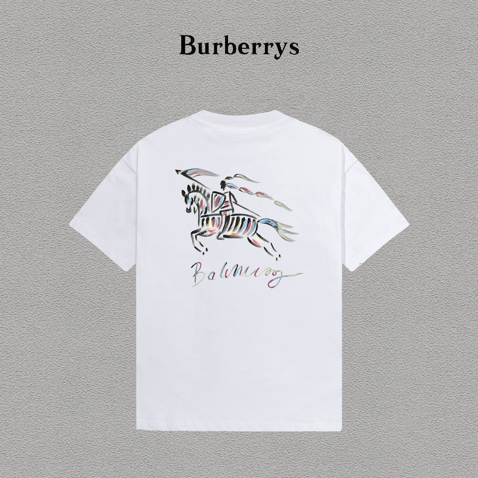 P70 Burberry/巴宝莉 印花Logo百搭潮流短袖T恤男女同款 吊牌 领标 水洗唛 三标齐全 定织定染280克精梳棉面料 尺码：S-XXL