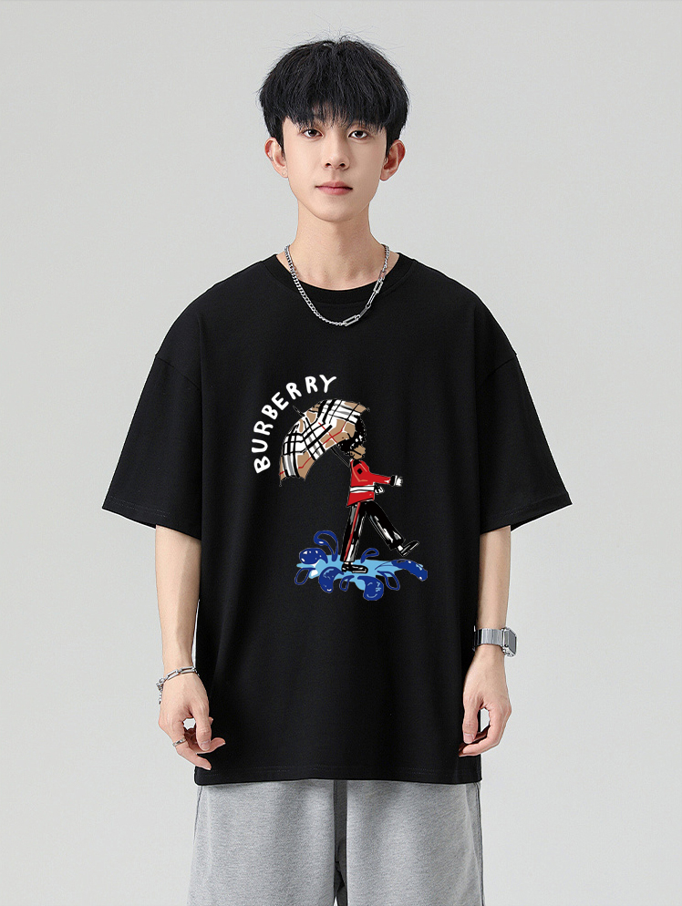 P70 Burberry/巴宝莉 印花Logo百搭潮流短袖T恤男女同款 吊牌 领标 水洗唛 三标齐全 定织定染280克精梳棉面料 尺码：S-XXL
