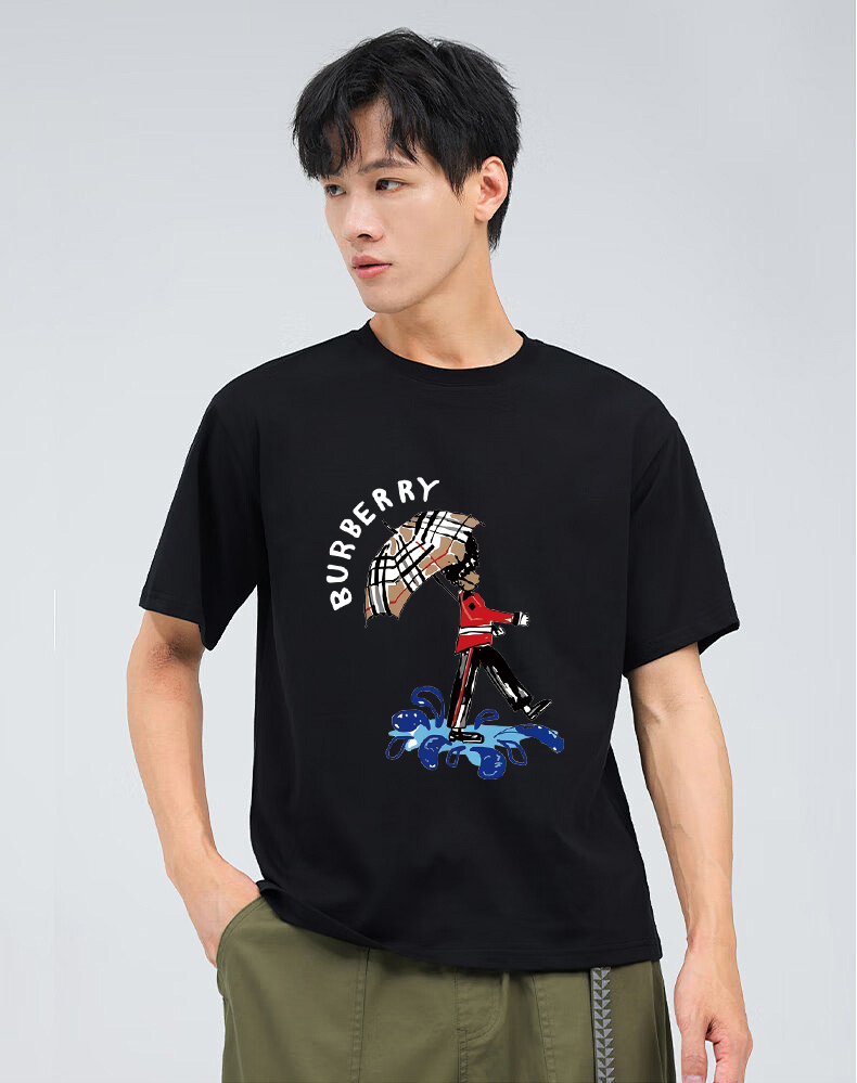 P70 Burberry/巴宝莉 印花Logo百搭潮流短袖T恤男女同款 吊牌 领标 水洗唛 三标齐全 定织定染280克精梳棉面料 尺码：S-XXL