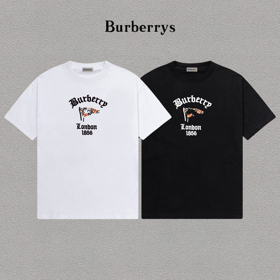 P70 Burberry/巴宝莉 印花Logo百搭潮流短袖T恤男女同款 吊牌 领标 水洗唛 三标齐全 定织定染280克精梳棉面料 尺码：S-XXL