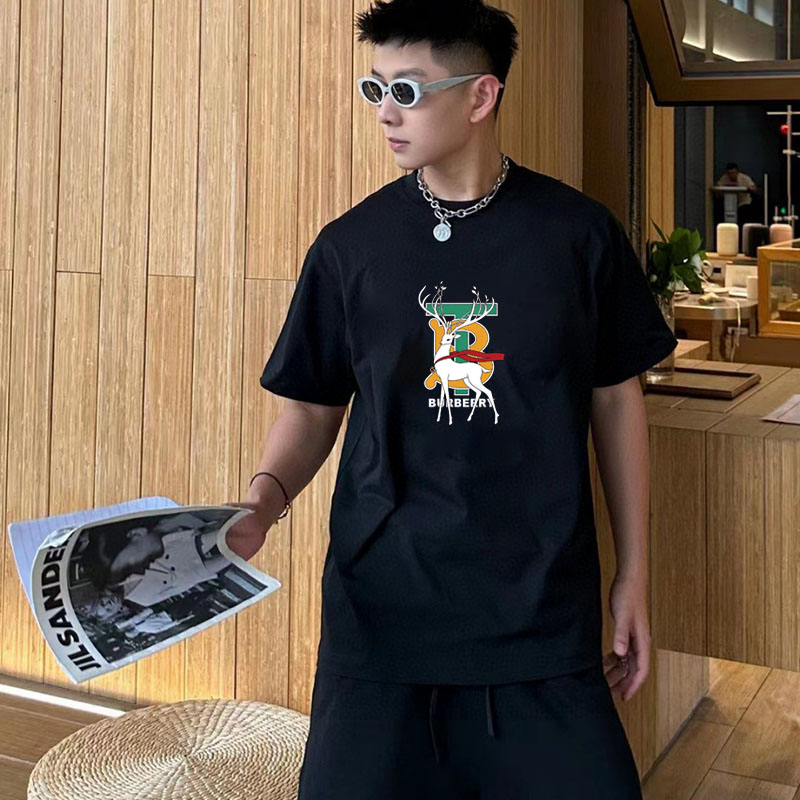 P70 Burberry/巴宝莉 印花Logo百搭潮流短袖T恤男女同款 吊牌 领标 水洗唛 三标齐全 定织定染280克精梳棉面料 尺码：S-XXL