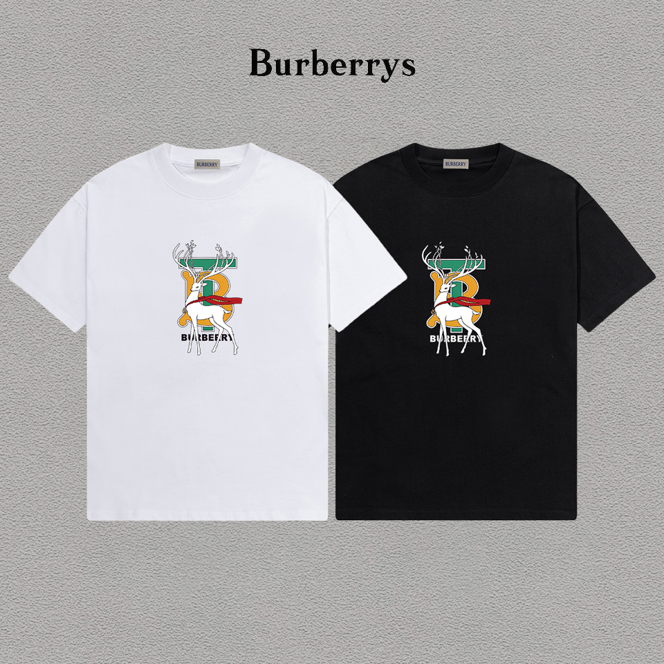 P70 Burberry/巴宝莉 印花Logo百搭潮流短袖T恤男女同款 吊牌 领标 水洗唛 三标齐全 定织定染280克精梳棉面料 尺码：S-XXL
