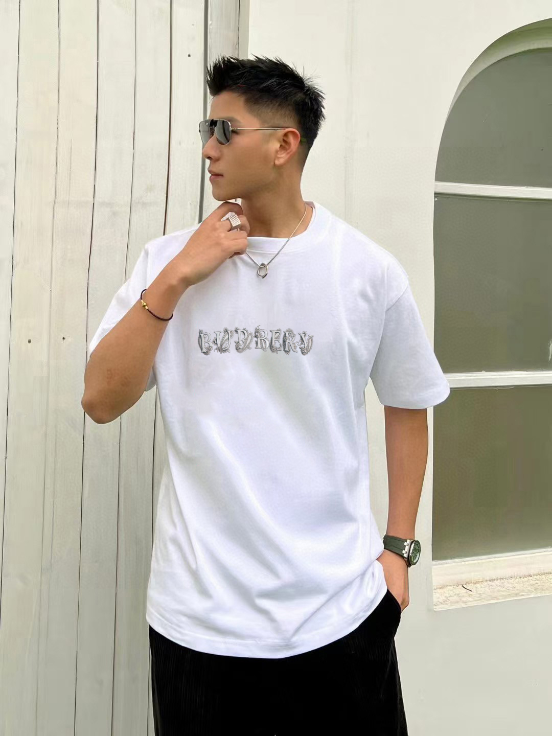 P70 Burberry/巴宝莉 印花Logo百搭潮流短袖T恤男女同款 吊牌 领标 水洗唛 三标齐全 定织定染280克精梳棉面料 尺码：S-XXL