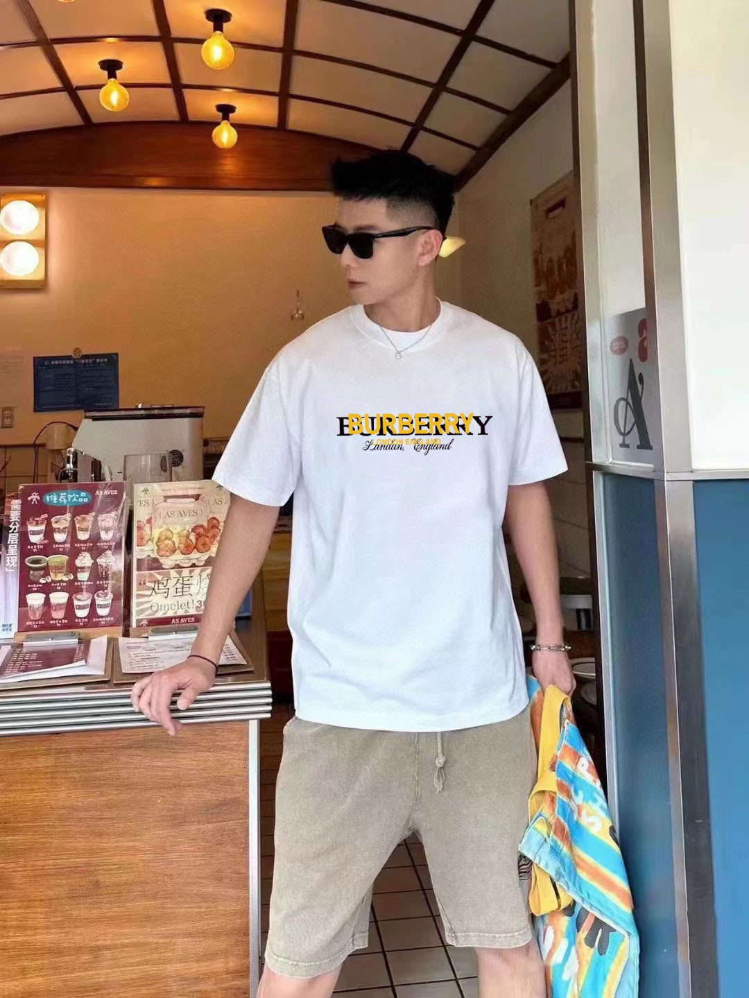 P70 Burberry/巴宝莉 印花Logo百搭潮流短袖T恤男女同款 吊牌 领标 水洗唛 三标齐全 定织定染280克精梳棉面料 尺码：S-XXL