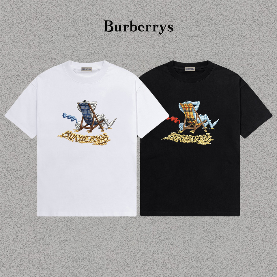 P70 Burberry/巴宝莉 印花Logo百搭潮流短袖T恤男女同款 吊牌 领标 水洗唛 三标齐全 定织定染280克精梳棉面料 尺码：S-XXL