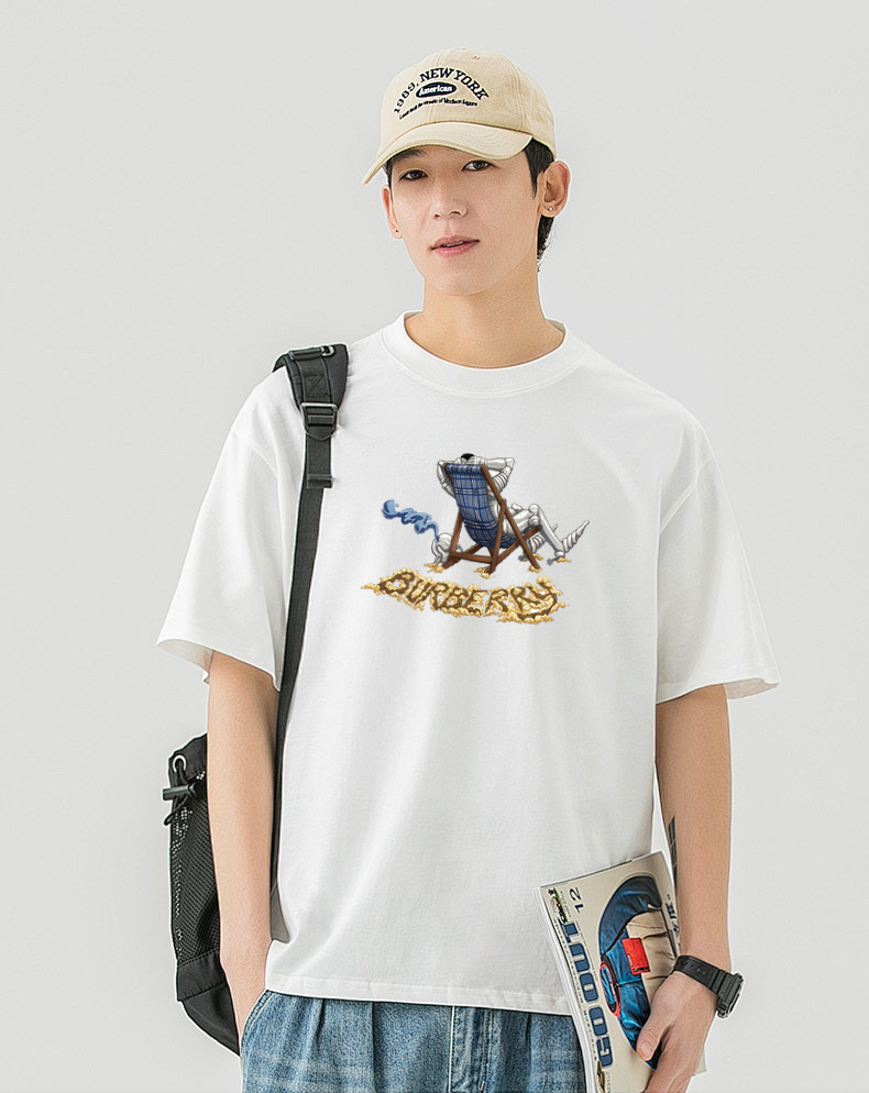 P70 Burberry/巴宝莉 印花Logo百搭潮流短袖T恤男女同款 吊牌 领标 水洗唛 三标齐全 定织定染280克精梳棉面料 尺码：S-XXL