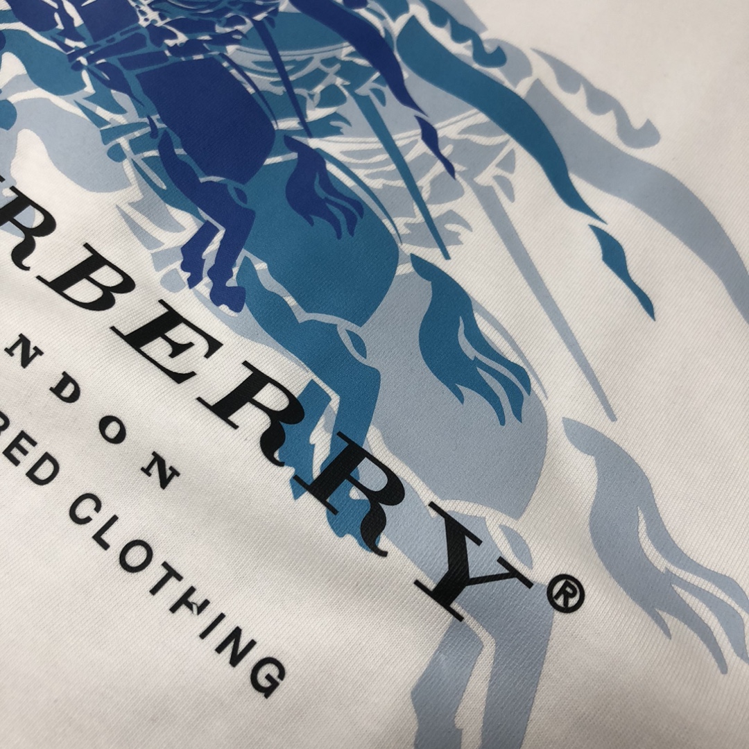 P75 🍃BUR*BERRY 巴宝莉 2025新款男士圆领短袖 情侣T恤～ 高品质 🔥🔥胸前幻影重叠战马图案印花设计，时尚百搭潮款 定制进口面料 ！穿着舒适 透气 时尚不失个性 上身休闲随性 帅气有型 彰显大牌气质。三标齐全！！ 颜色：黑色 白色 尺码：M-XXXL