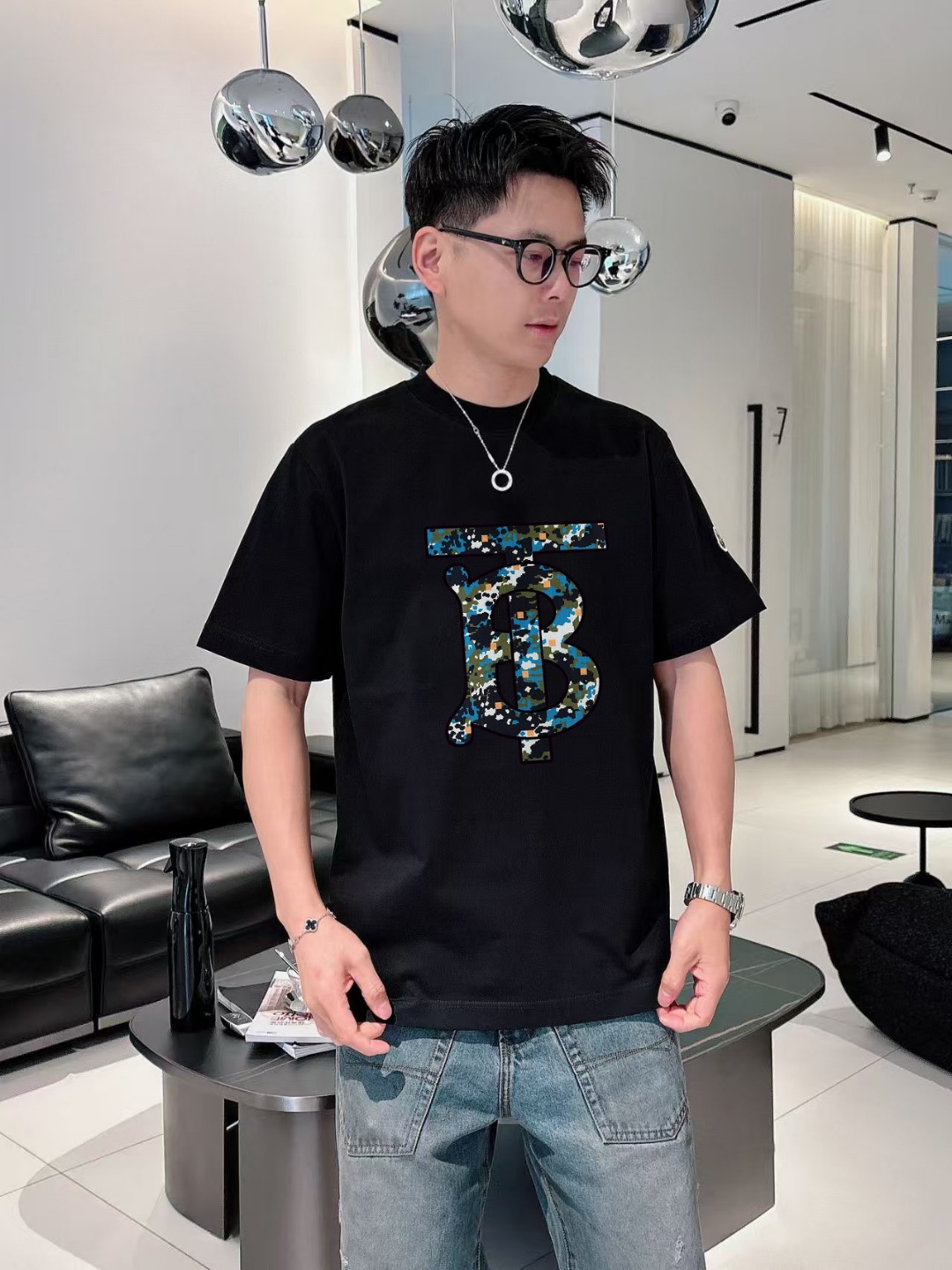 P70 Burberry/巴宝莉 印花Logo百搭潮流短袖T恤男女同款 吊牌 领标 水洗唛 三标齐全 定织定染280克精梳棉面料 尺码：S-XXL