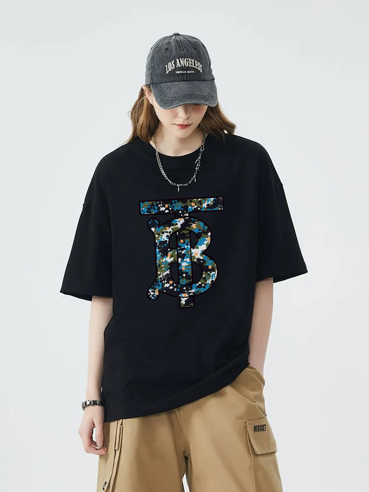 P70 Burberry/巴宝莉 印花Logo百搭潮流短袖T恤男女同款 吊牌 领标 水洗唛 三标齐全 定织定染280克精梳棉面料 尺码：S-XXL