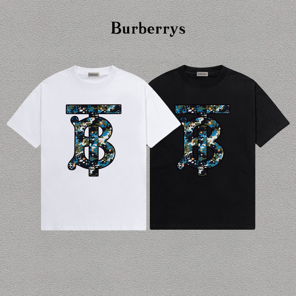 P70 Burberry/巴宝莉 印花Logo百搭潮流短袖T恤男女同款 吊牌 领标 水洗唛 三标齐全 定织定染280克精梳棉面料 尺码：S-XXL