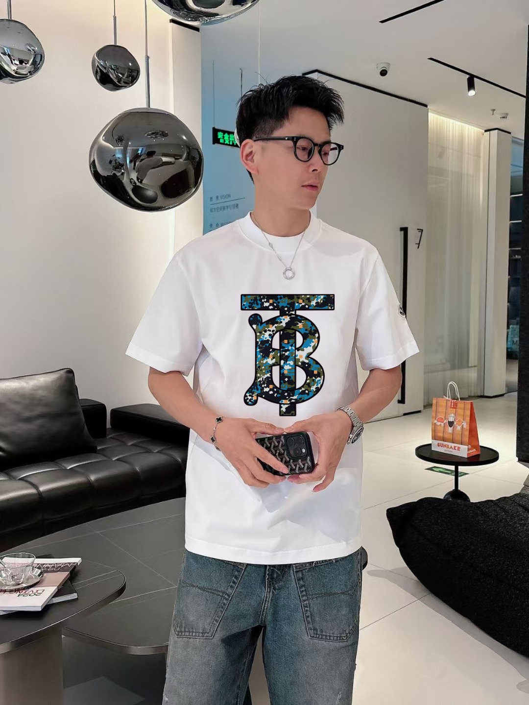 P70 Burberry/巴宝莉 印花Logo百搭潮流短袖T恤男女同款 吊牌 领标 水洗唛 三标齐全 定织定染280克精梳棉面料 尺码：S-XXL
