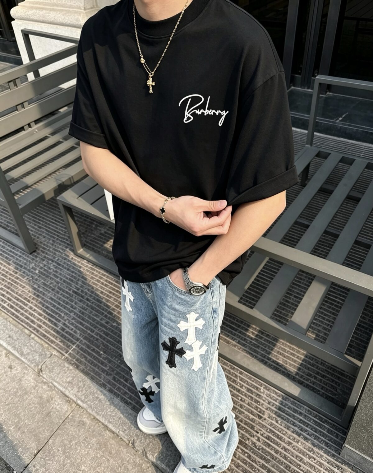 P75 bbr～巴宝刺绣logo字母3D立体刺绣🪡艺术感满满， 2026春夏新款 280g7A抗菌短袖tee 负离子上身十分舒适，男女同款，落肩宽松版型 颜色: 黑色 白色 咖啡色 尺码：S（90-130斤） M（125-150斤） L（135-165斤） XL（160-190斤） XXL（185-220斤）