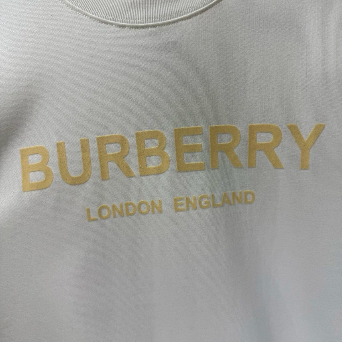 P70 款号TM1108 BURBERRY 巴宝莉新款限定高级植绒金标圆领短袖 面料：280 克32支双纱纯棉面料 工艺：重工精梳棉 螺纹同缸同色 整体不会有色差 当下热度爆款 男女情侣款 定制原版一致辅料 三标齐全 os宽松版型 最大可穿到200斤左右 颜色：白色 黑色 尺码：S M L XL