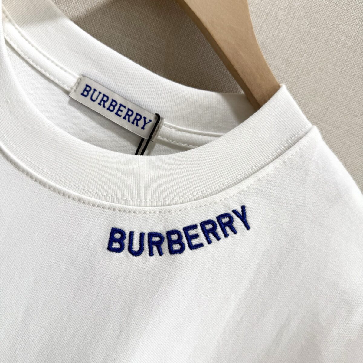 P70 款号TM1070 Burberry 巴宝莉26SS限定款胸前蓝色刺绣战马圆领短袖 面料：280克32支双纱纯棉面料 工艺：重工精梳棉 螺纹同缸同色 整体不会有色差 当下热度爆款 男女情侣款 定制原版一致辅料 三标齐全 os宽松版型 最大可穿到200斤左右 颜色：黑色 白色 尺码：S M L XL