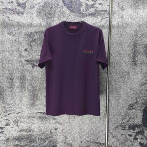 P75 GUCCI* 古驰* 2026新款 精致绣花小logo 300g短袖t恤 宽松版型男女同款 尺码 S M L XL XXL 黑色 浅黄色 紫色 湖水绿