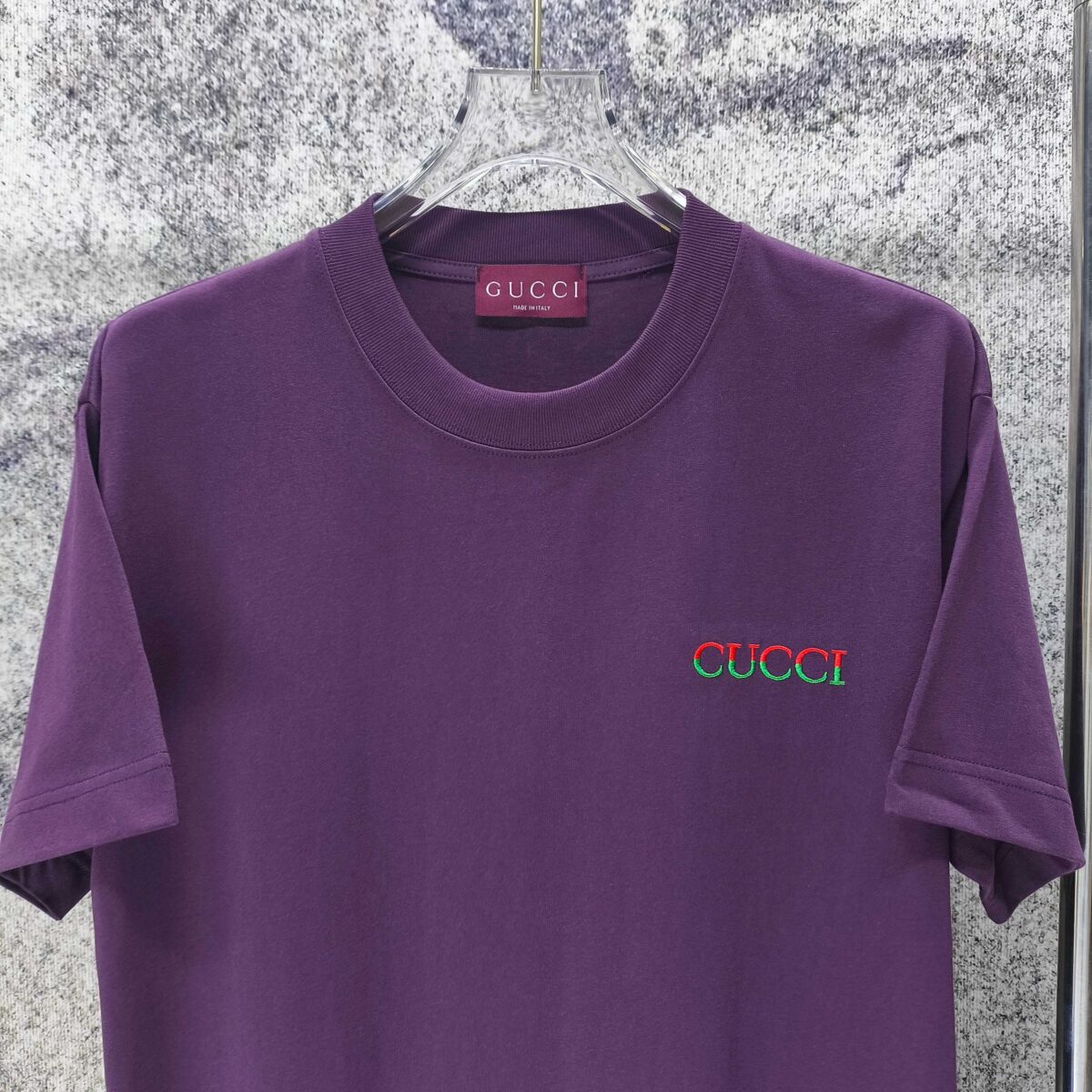 P75 GUCCI* 古驰* 2026新款 精致绣花小logo 300g短袖t恤 宽松版型男女同款 尺码 S M L XL XXL 黑色 浅黄色 紫色 湖水绿