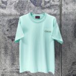 P75 GUCCI* 古驰* 2026新款 精致绣花小logo 300g短袖t恤 宽松版型男女同款 尺码 S M L XL XXL 黑色 浅黄色 紫色 湖水绿