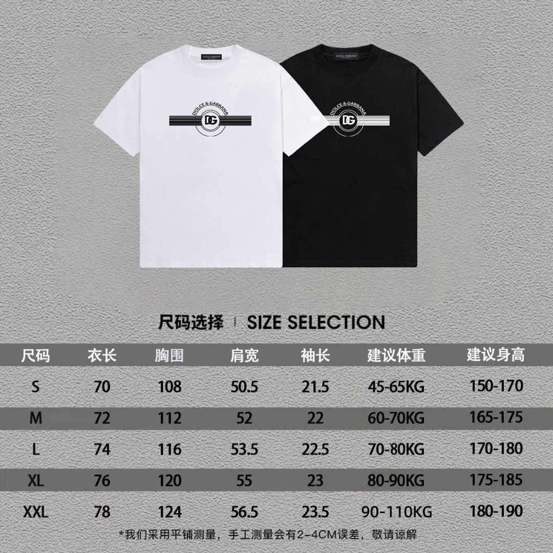P70 DG/杜嘉班纳 印花LOGO字母百搭圆领短袖T恤男女同款 吊牌 领标 水洗唛 三标齐全 尺码：S-XXL 颜色：黑色，白色