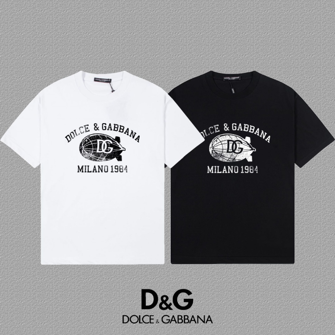 P70 🔥 [DG 杜嘉班纳] 2025FW短袖T恤 LOGO印花 高端26s双纱300克面料 重磅面料 定制拉架罗纹同缸同染 三标齐全 男女同款 颜色：黑色 白色 尺码：S M L XL XXL