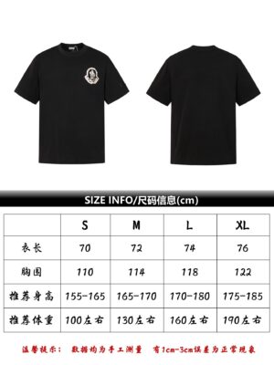 P80 MONCLER 蒙口胶浆印花短袖T恤 尺码表