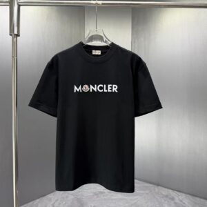 P75 MONCL* 蒙口* 2026春夏新款短袖T恤 定制纯棉字母logo 植绒+章仔 颜色：黑色 白色 深蓝 棕色 码数：S M L XL XXL