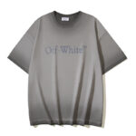 P75 OFF-WHITE纯棉280g洗水做旧双纱重磅渐变LOGO印花短袖T恤 做旧灰色 S M L XL